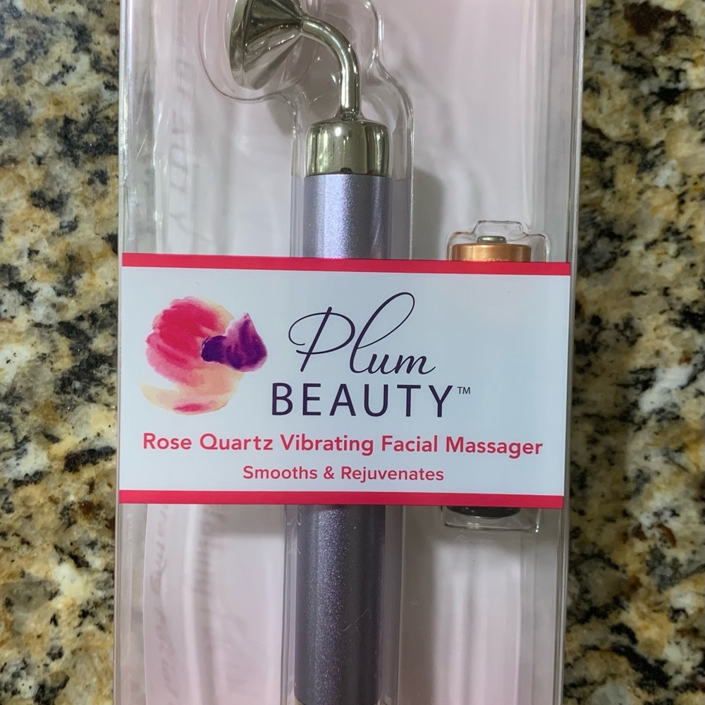 Plum Beauty Rose Quartz Vibrating Facial Massager - Purple with battery